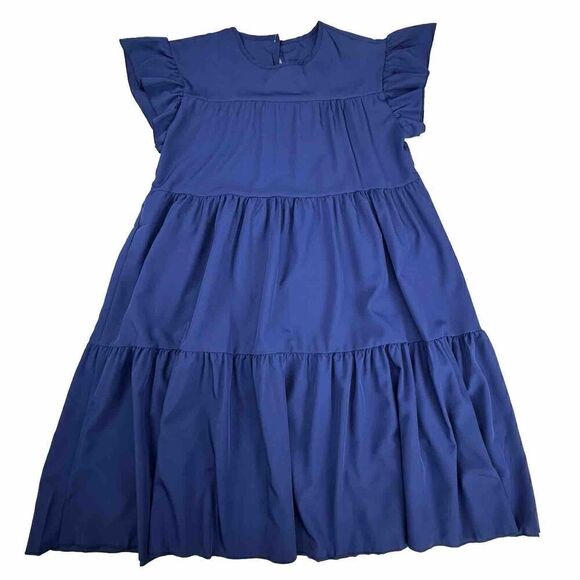 Blue Dress Ruffle Sleeve Round Neck Layered Mini Size Medium - Picture 8 of 10